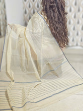 Handwoven Kota Doria Sari with Grey Border in Pure Cotton